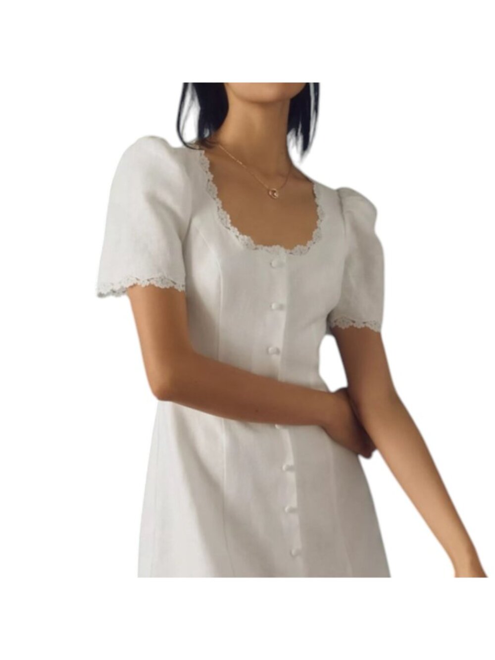 Reformation Anabella White Linen Mini Dress Size 8 Short Sleeve Fully-Lined - Picture 7 of 8